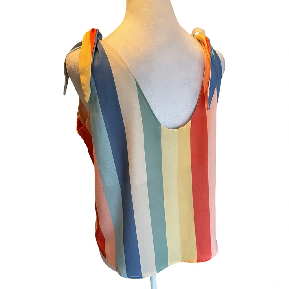 Aemi + Co Gracie Tank Top Tank Rainbow Stripe Tie Shoulder Women’s Large - Picture 6 of 12